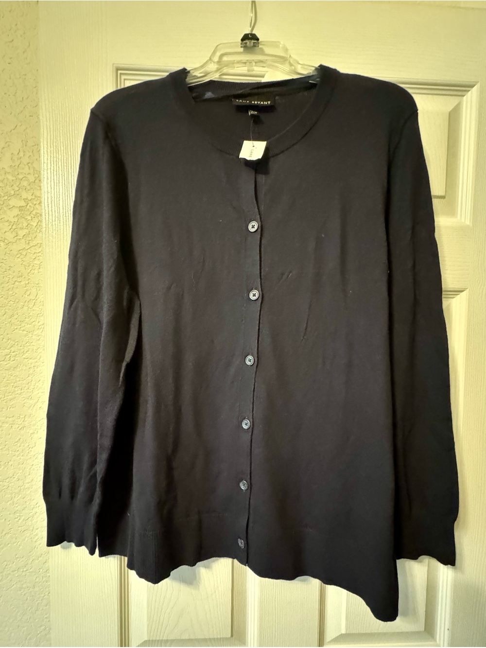 Lane Bryant Navy Button-Front Crewneck Cardigan